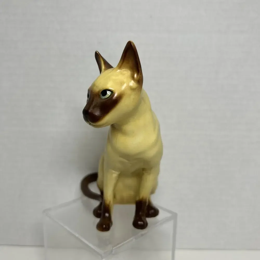 Vtg Ceramic Siamese Cat Hand Painted Choc Point 5.5